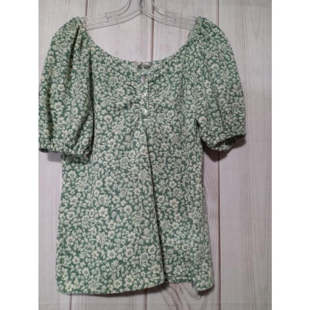 Women's Green Floral Puff-Sleeve Top